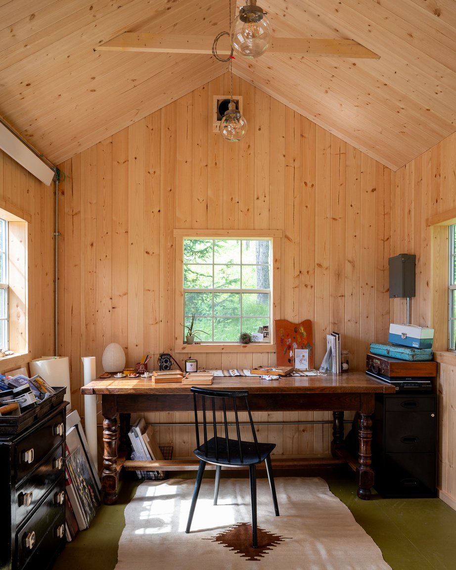 Storage shed remodeled into office